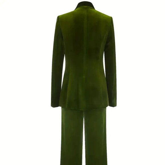 Green Velvet Blazer Jacket And Hi Waist Wide Leg Pants - 2pc set - Picture 4 of 5